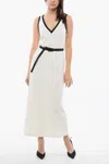 Viktor & Rolf Belted Ribbed Sleeveless Dress In White