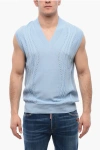 Viktor & Rolf Cable Knit Cotton Blend Vest With V Neck