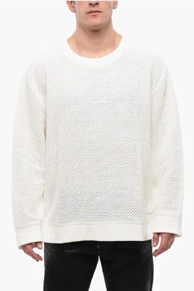 Viktor & Rolf Crew Neck Brushed Cottton Sweatshirt With Crochet Front In White