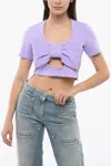 Viktor & Rolf Bow Embellished Cut-out Cotton Top In Purple