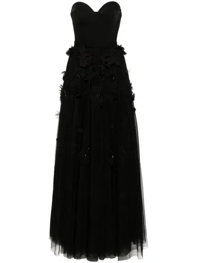 Viktor & Rolf Floral-appliqué Dress In Black