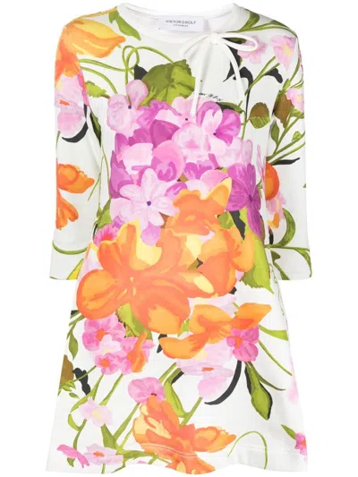 Viktor & Rolf Floral-print A-line Mini Dress In White