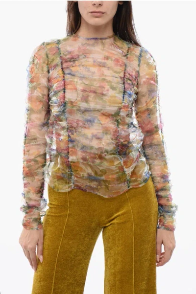 Viktor & Rolf Floral Print Sheer Ripple Reflection Long Sleeved Top In Multi