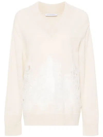 Viktor & Rolf Lace-detail V-neck Jumper In Neutrals