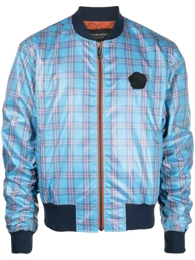 Viktor & Rolf Logo-detail Tartan-check Bomber Jacket In Blau