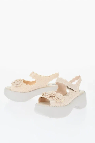 Viktor & Rolf Melissa Rubber Blossom Sandals With Platform Sole In Pink