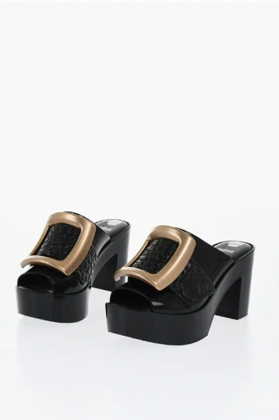 Viktor & Rolf Melissa Rubber Buckle Up Mules With Maxi Buckle 10cm In Black