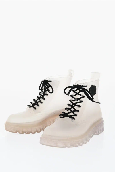 Viktor & Rolf Melissa Transparent Rubber Coturno Combat Booties In White