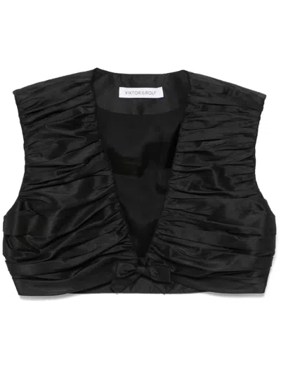 Viktor & Rolf Pleated Cropped Top In 黑色