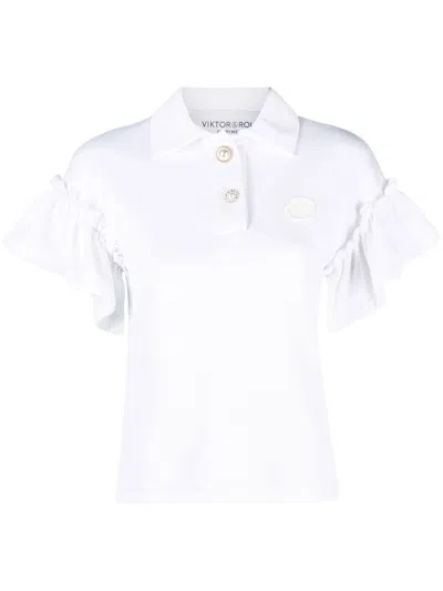Viktor & Rolf Ruffle-sleeve Polo Shirt In Weiss