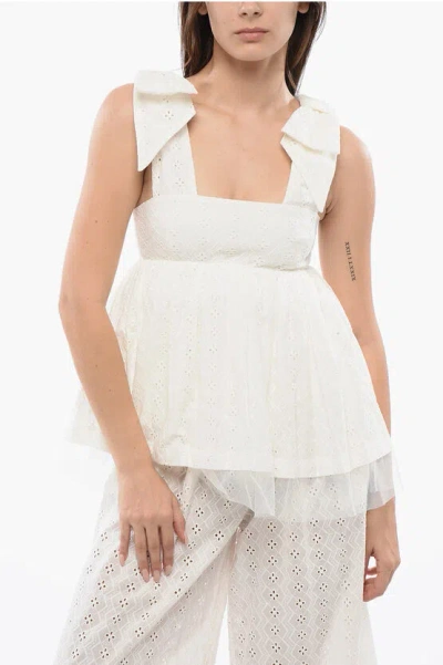 Viktor & Rolf Sangallo Motif Bows To The Sky Peplum Top In White