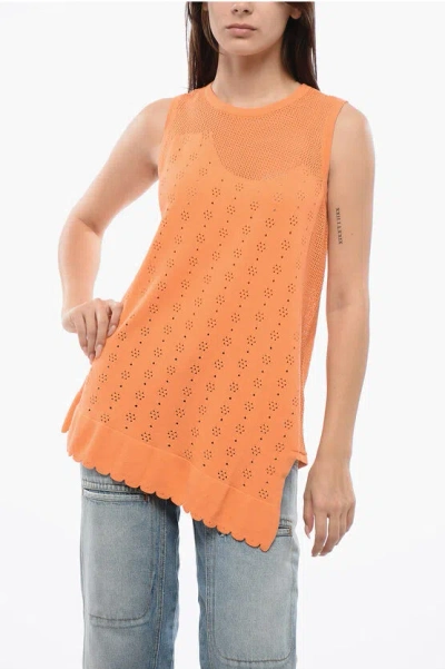 Viktor & Rolf Sleeveless Hanging By A Thread Top With Mesh Detail In Orange