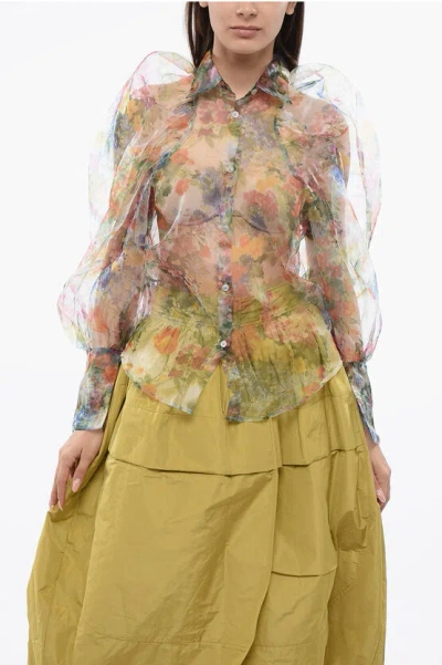 Viktor & Rolf Tulle Sheer Day Dreaming Blouse With Puffed Sleeves In Green