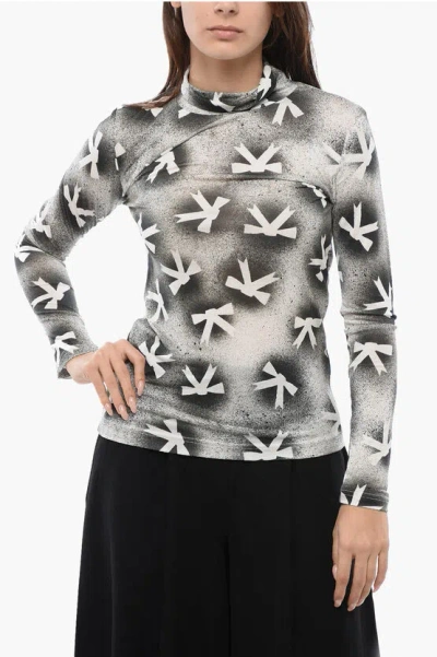 VIKTOR & ROLF TURTLE NECK LONG SLEEVED TOP WITH BOW PRINT