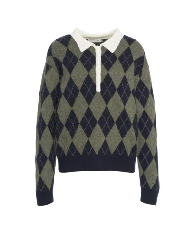 Viktoria Chan Argyle Pattern Knitwear With Buttoned Placket And Textured Fabric In Gray