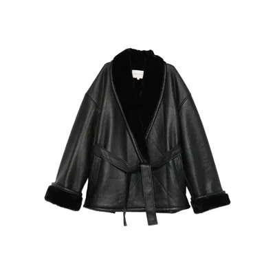 Viktoria Chan Belted Shawl Lapel Calf Leather Jacket In Black