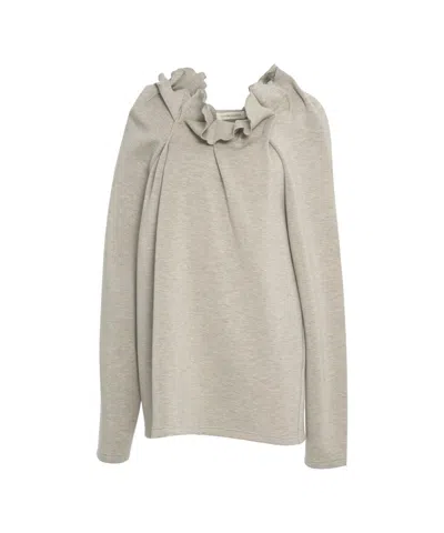 Viktoria Chan Light Grey Sweatshirt With Distinctive Ruffled Neckline In Brown