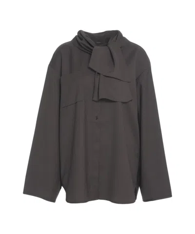 Viktoria Chan Oversized Top With Bow Detail And Checkered Texture In Gray