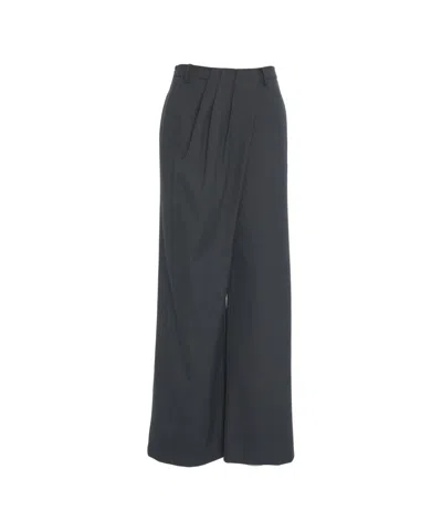 Viktoria Chan Pleated Wide-leg Trousers With High Waist And Tailored Finish In Blue