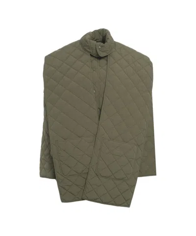 Viktoria Chan Quilted Jacket With High Collar And Unique Cape Detail In Green