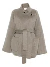 Viktoria Chan Wool Coat With Asymmetrical Wrap Closure And Matching Belt In Neutral