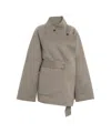 Viktoria Chan Wool Coat With Asymmetrical Wrap Closure And Matching Belt In Gray