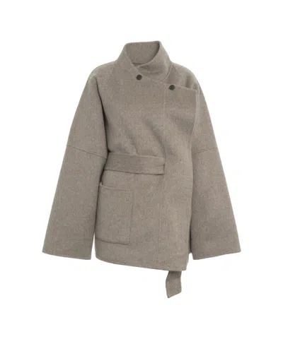 VIKTORIA CHAN WOOL COAT WITH ASYMMETRICAL WRAP CLOSURE AND MATCHING BELT