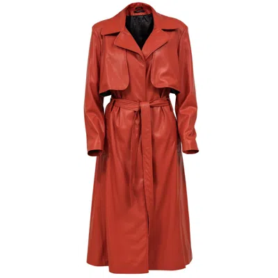 Viktoriabolla Women's Orange Vegan Leather Trench Coat