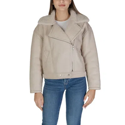 Vila Clothes Leather Leather Jackets & Women's Coat In Beige