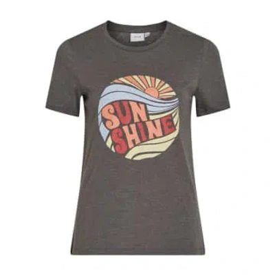 Vila Sunshine Slogan T-shirt In Gray