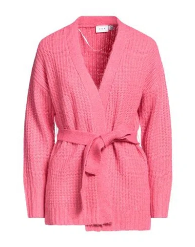 Vila Woman Cardigan Fuchsia Size L Acrylic, Polyester, Polyamide In Pink