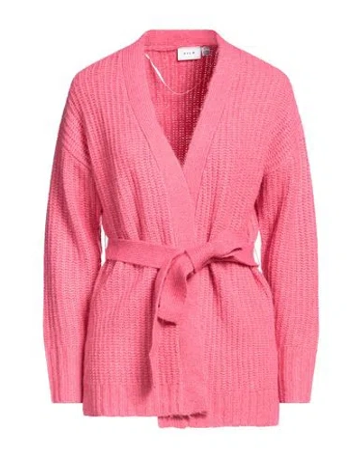 Vila Woman Cardigan Fuchsia Size M Acrylic, Polyester, Polyamide In Pink