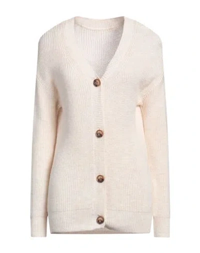 Vila Woman Cardigan Ivory Size L Acrylic, Recycled Polyester In Pink