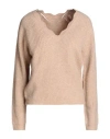 Vila Woman Sweater Beige Size Xl Acrylic, Recycled Polyester, Polyamide In Beige