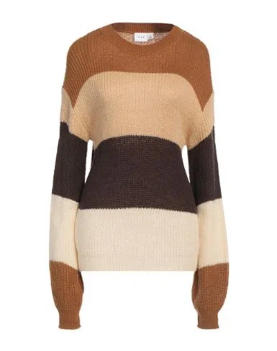Vila Woman Sweater Camel Size M Acrylic In Beige