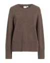 Vila Woman Sweater Taupe Size L Recycled Polyester, Polyester, Nylon, Elastane In Grey