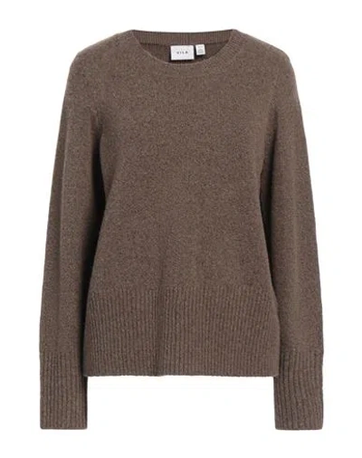 Vila Woman Sweater Taupe Size L Recycled Polyester, Polyester, Nylon, Elastane In Grey