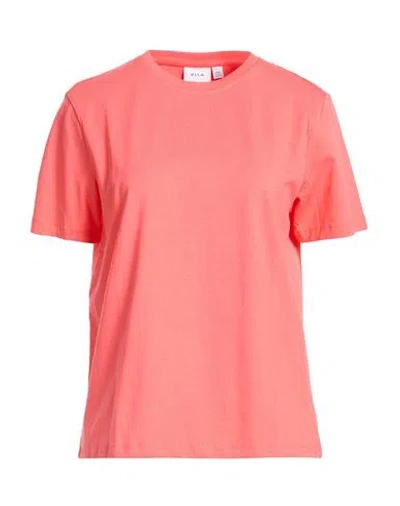 Vila Woman T-shirt Coral Size S Organic Cotton, Elastane In Red