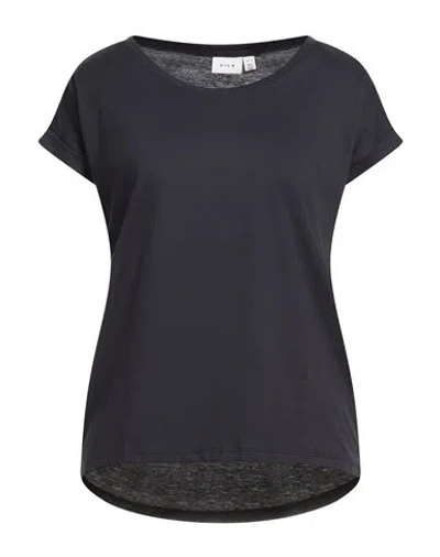 Vila Woman T-shirt Midnight Blue Size L Organic Cotton, Polyester In Black