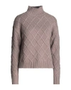 Vila Woman Turtleneck Taupe Size S Recycled Polyester, Polyester In Grey