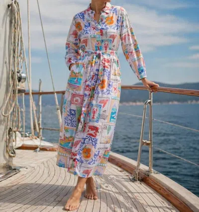 Vilagallo Alejandra Maxi Dress In Travel Stamp In Multi