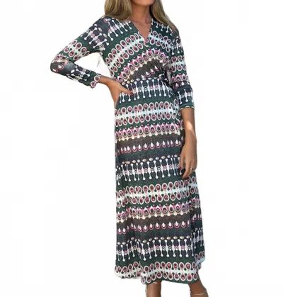 Vilagallo Amelia Long Sleeve Midi Wrap Dress In Multi In Gray