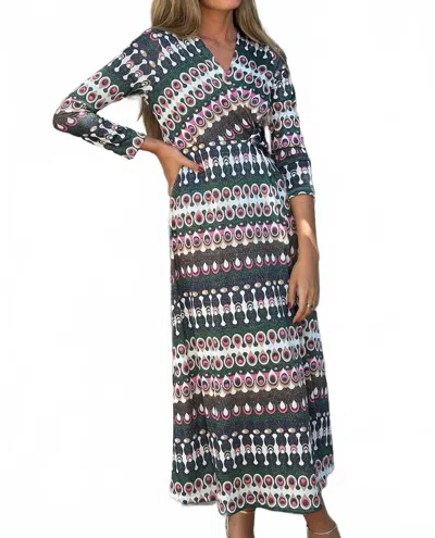 Vilagallo Amelia Midi Wrap Dress In Green In Multi