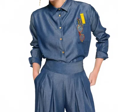 Vilagallo Ana Denim Embroided Shirt In Blue In Multi
