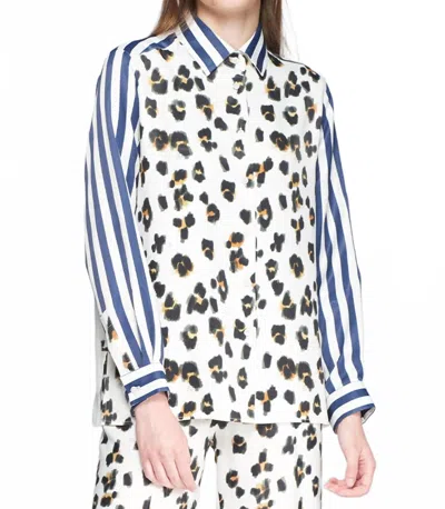 Vilagallo Animal Print Stripe Blouse In White Multi