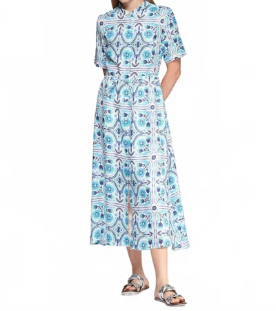 Vilagallo Aroa Midi Dress In Azul Lino In Blue