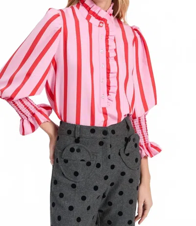 Vilagallo Bicolour Striped Shirt With Ruffles In Pink