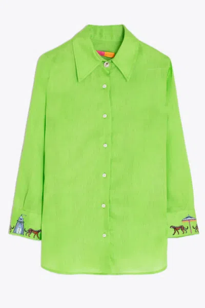 Vilagallo Blanca Shirt With Embroidery In Lino Verde In Green
