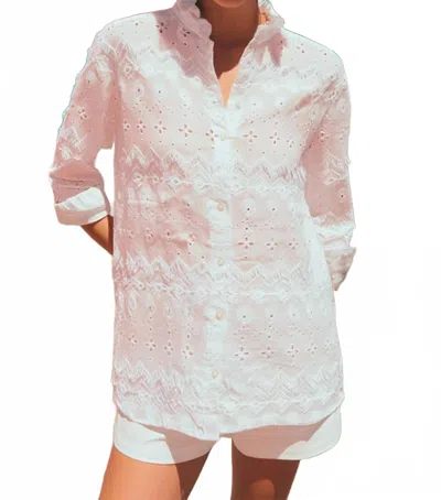 Vilagallo Bordado Eyelet Embroidered Shirt In White In Pink