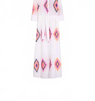 Vilagallo Bordado Ikat Button Tie Dress In White/multi In Neutral
